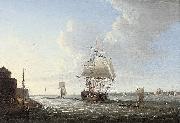 Dominic Serres An English man-o'war shortening sail entering Portsmouth harbour, with Fort Blockhouse off her port quarter oil painting reproduction